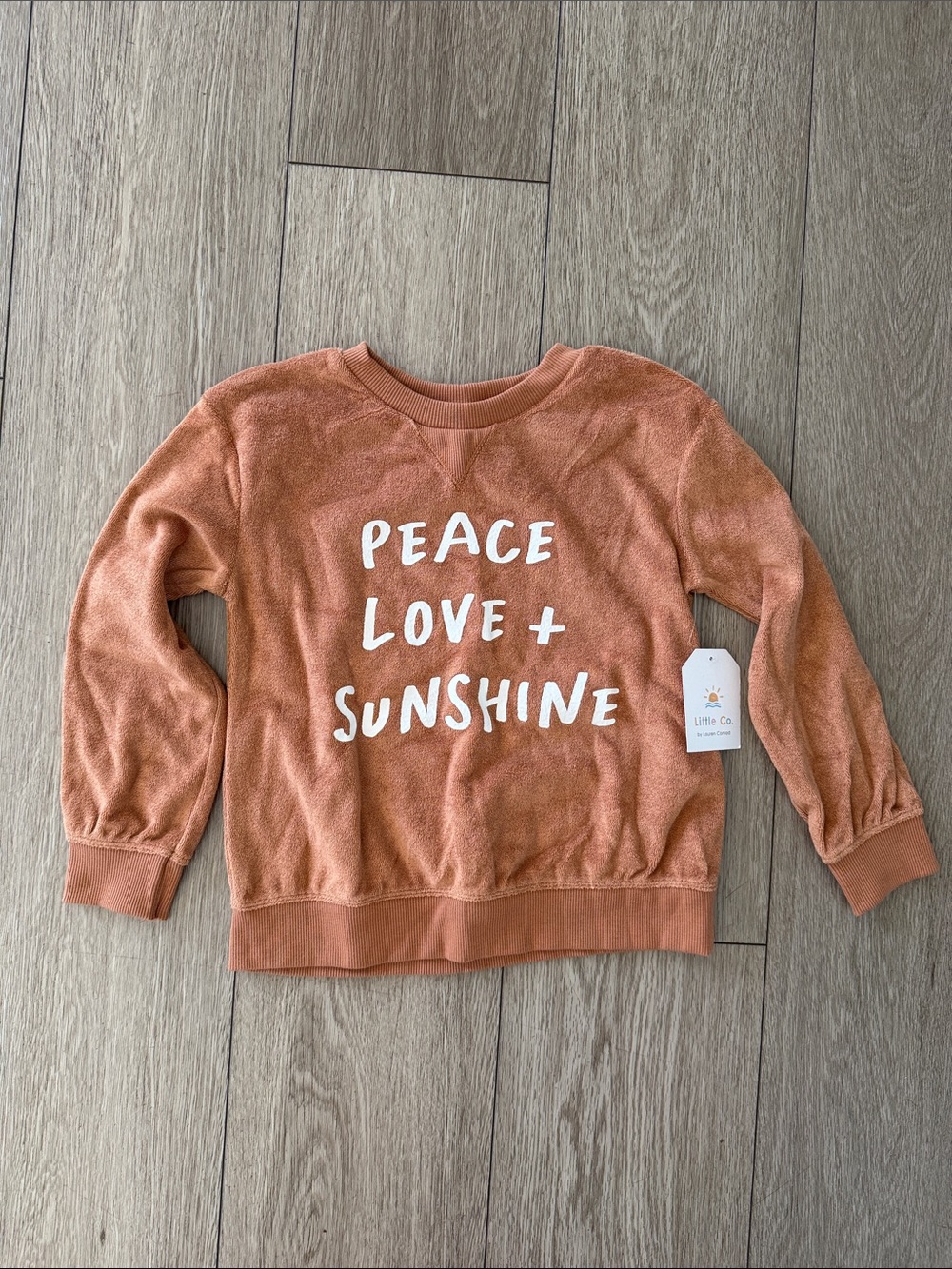 Little Co kids Peace Love & Sunshine Sweatshirt organic cotton NWT size 4